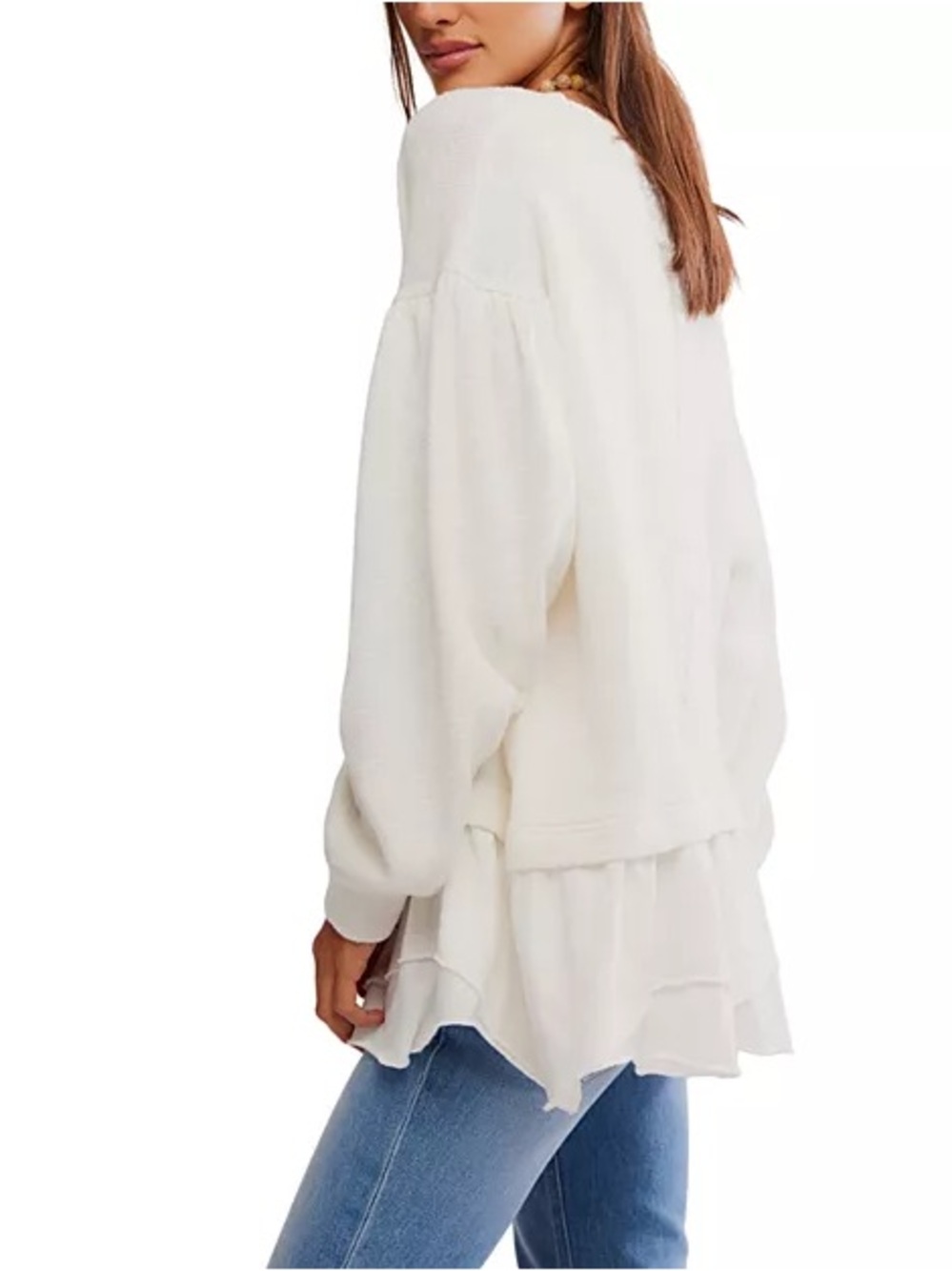 Free People Maddie Layered Hem Sweater Size Small White Slouchy Cozy Long Sleeve - Picture 5 of 14